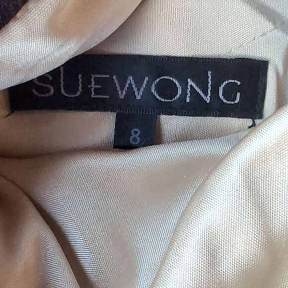 SUE WONG ANIMAL PRINT Draped Ruched ONE-SHOULDER SHEATH DRESS sz 8 - Picture 4 of 12